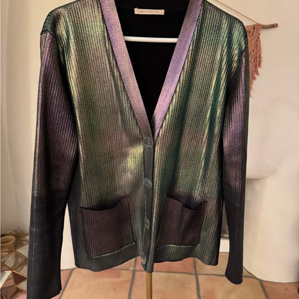 Christopher Kane multicolored Foil Cardigan iridescent L originally $1250